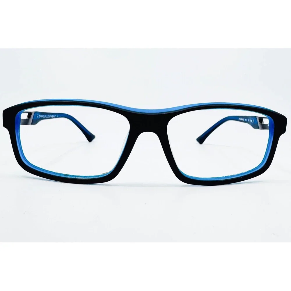 Shaquille O'Neal Eyeglass Frames Mens Black Blue Rectangular 55-18-145